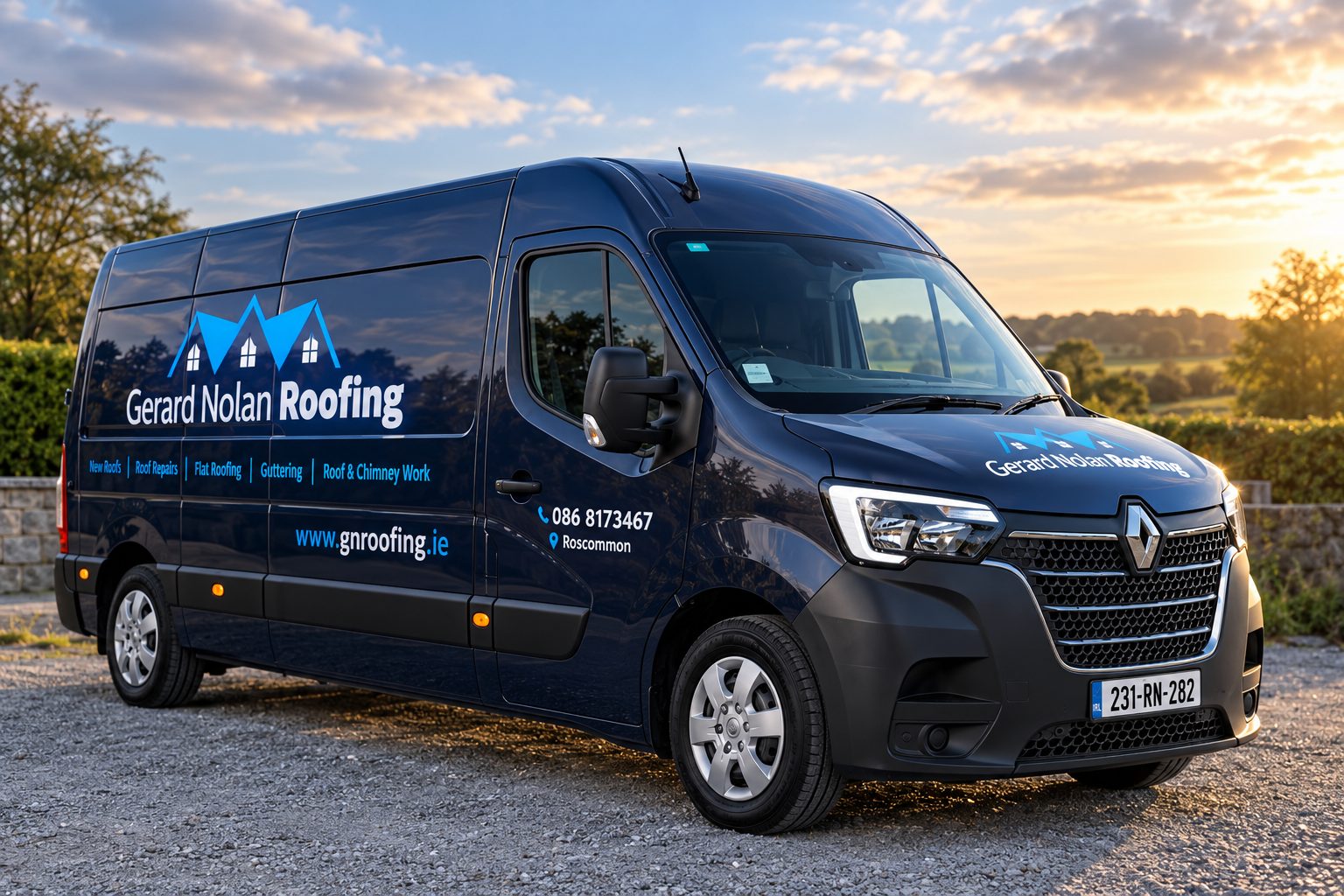 GN Roofing branded van in Roscommon